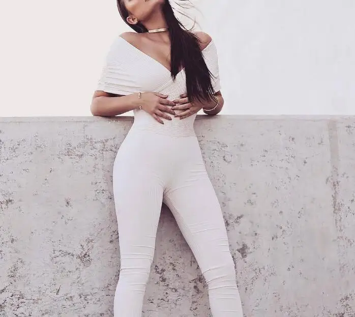 2019 autumn new sexy Europe and the United States over the shoulder piece pants white black jumpsuits cotton high quality