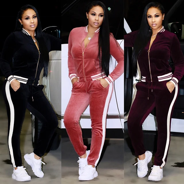 2 TWO PIECE SET Casual Tracksuit Velour Jacket Zipper For Women Pants Track Suit Long Sleeve Sweatsuits Large Plus Size Winter