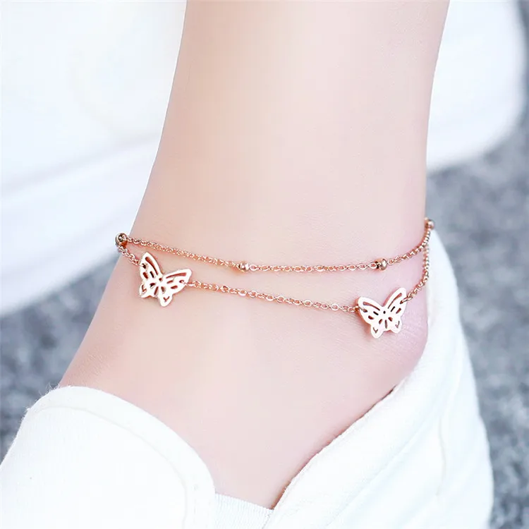 Download YUN RUO Fashion Rose Gold Color Double Layer Butterfly ...