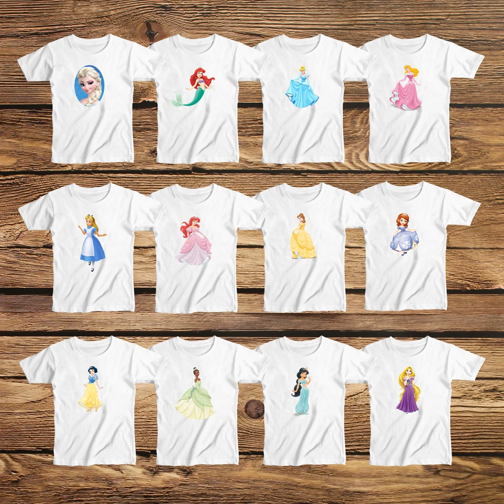 

Princesses Girls T Shirt Cartoon Princess Print Cotton Tops Tees T Shirt For Kids Children Outwear Clothes Tops 3-6 Year