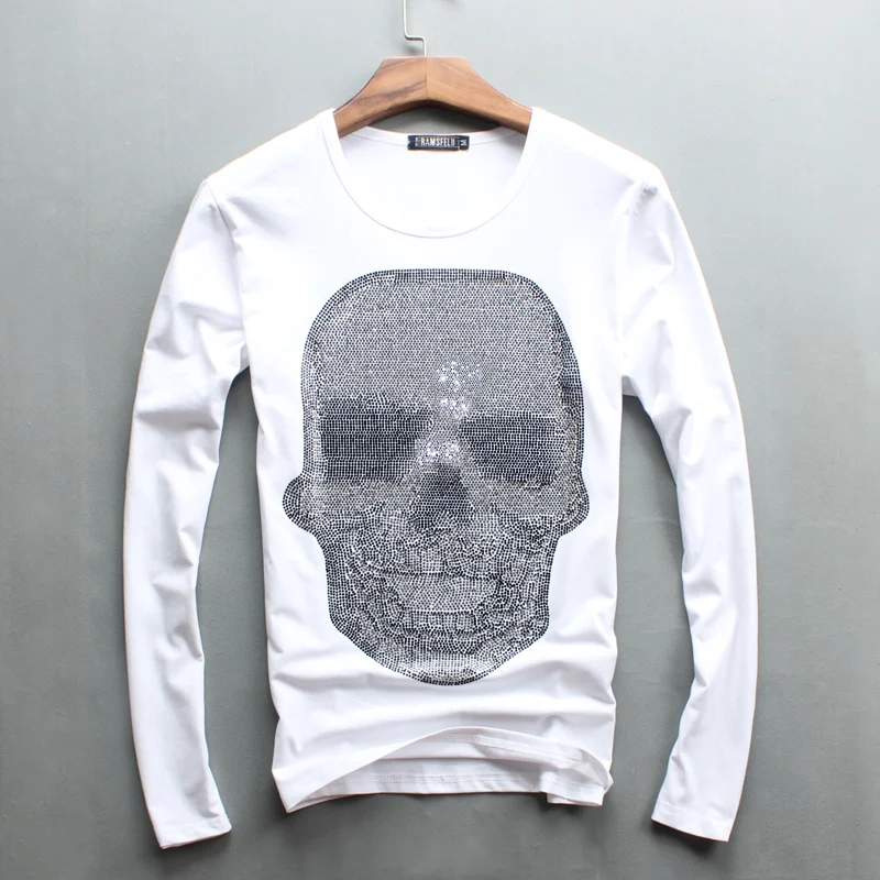 

Men T-shirt drilling skull image long sleeved tees Metrosexual slim size cotton Tshirt top quality AQ100