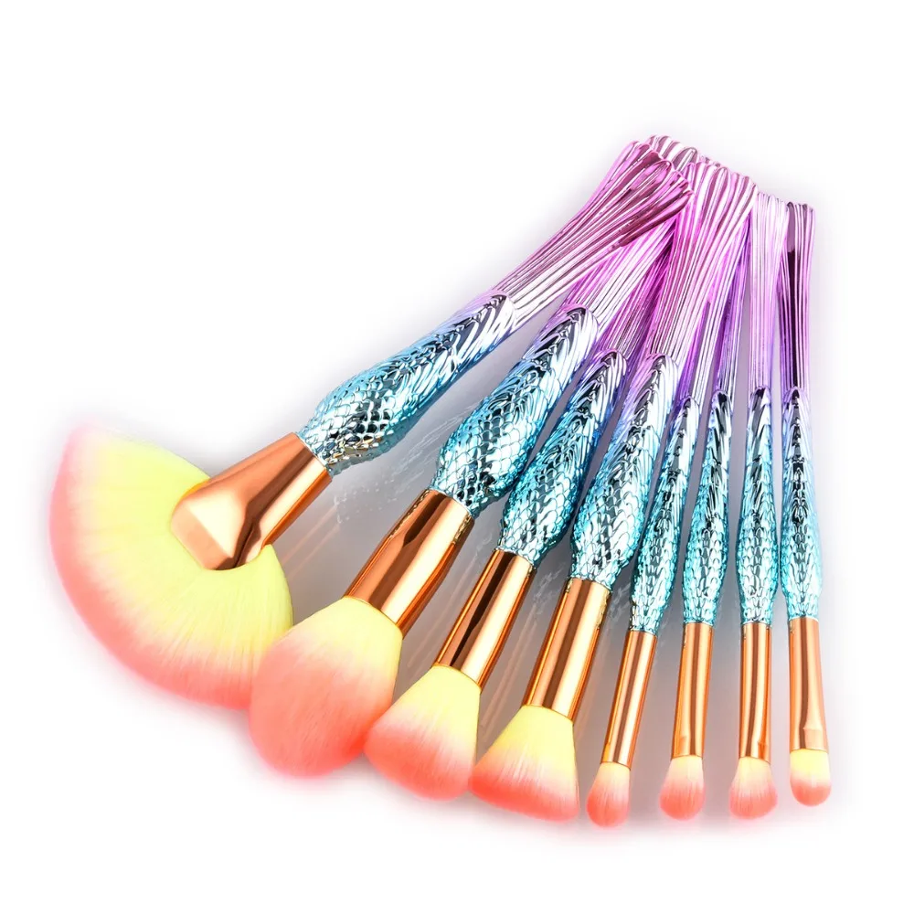 

Fashion Mermaid Makeup Brush Set Blue Foundation Powder Blending Cosmetic Brush Eyebrow Fan Lip Highlighter Brushes Kit Tools
