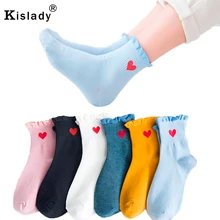 Осенне-зимние Для женщин обувь с красивым рисунком сердца; носки с рюшами для девочек хлопковые цветные детские носки женский Лолита носки, японский стиль, комфортные, для девушек, милые носки для девочек
