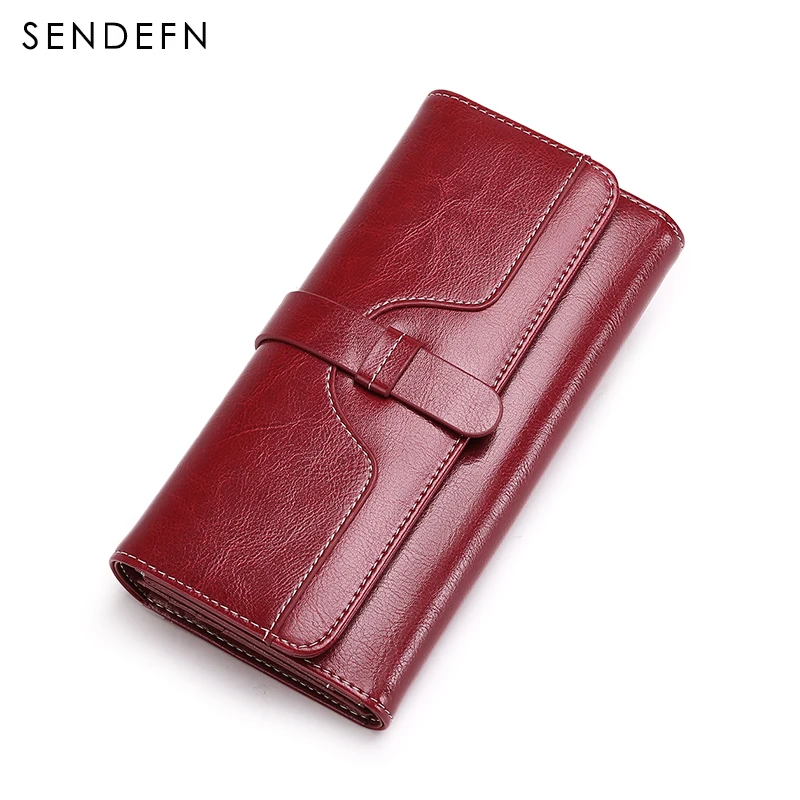 Sendefn винтажные женские кошельки разделенная длинные Trifold кошелек бумажник с