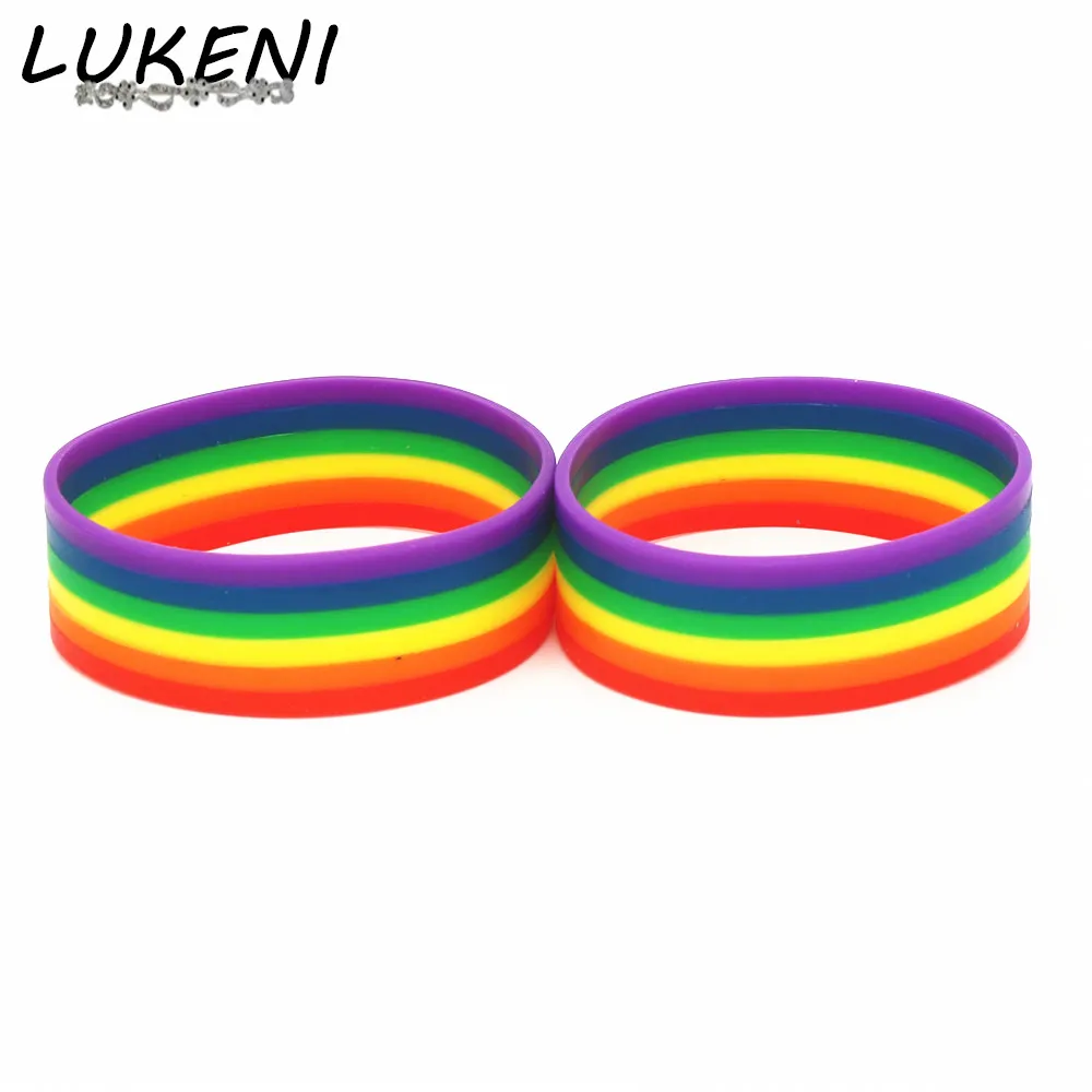 

LUKENI 10PCS Rainbow Color Gay Pride Silicone Wristband 6 colors Silicone Rubber Bracelet &Bangles Pride jewelry Wholesale SH208