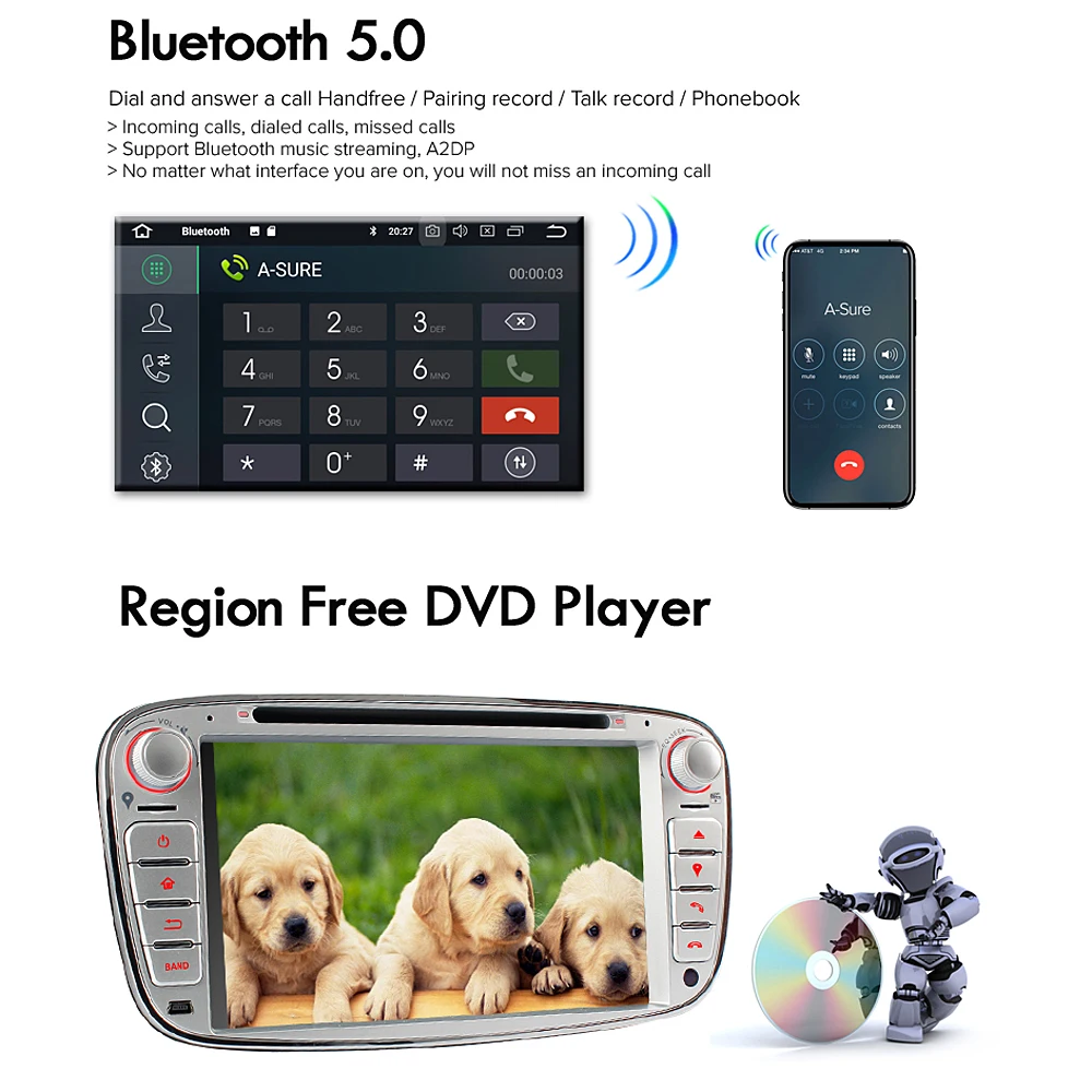 Excellent A-Sure 7 Inch Android 8.0 Radio 8 Core 4GB RAM 16GB ROM DVD GPS Navigation For FORD/Focus/S-MAX/Mondeo/C-MAX/Galaxy/Fiesta/Kuga 2