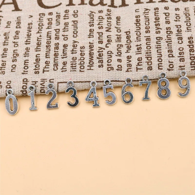 WKOUD 2 набора античные серебряные арабские цифры Шарм металлический сплав, кулон, браслет цепочка для ключей DIY ручной работы ювелирных изделий A1648