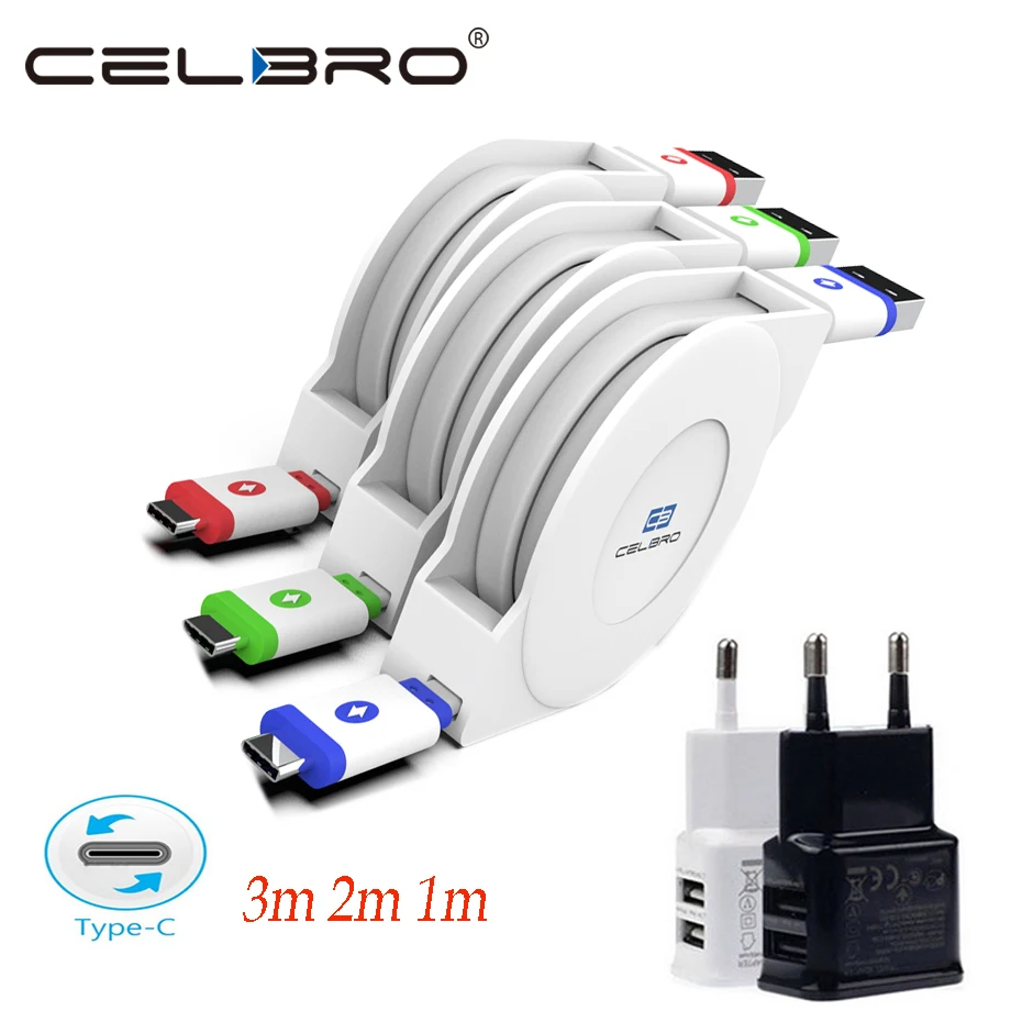 

Usb Type C Cable Retractable Usb C Data Cable 3m 2m for Meizu 16s 16 Huawei P Smart Z 2019 Honor Play V10 View 20 Lenovo Z6 Pro