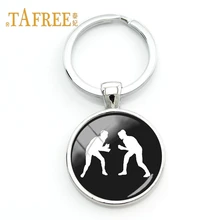 LLavero de moda de tafree Wrestling, regalo para estudiantes, Estilo Vintage, colgante redondo de cristal, llavero con anilla, soporte de joyería WR09