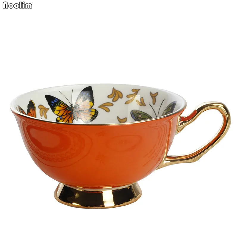 Костяной фарфор кофейные чашки наборы Красочные бабочки керамические чайные чашки и блюдца британская офисная, фарфоровая чайная чашка посуда для напитков аксессуары