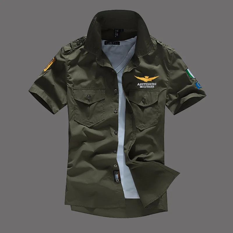 New Men s Shirts Short Sleeve Summer Beach Embroidered Tops High Quality Military Cotton Air Force 5