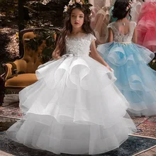 Бальное платье; вечернее длинное платье для девочек; Вечерние Платья с цветочным узором для девочек на свадьбу; платье принцессы для первого причастия; Детский костюм