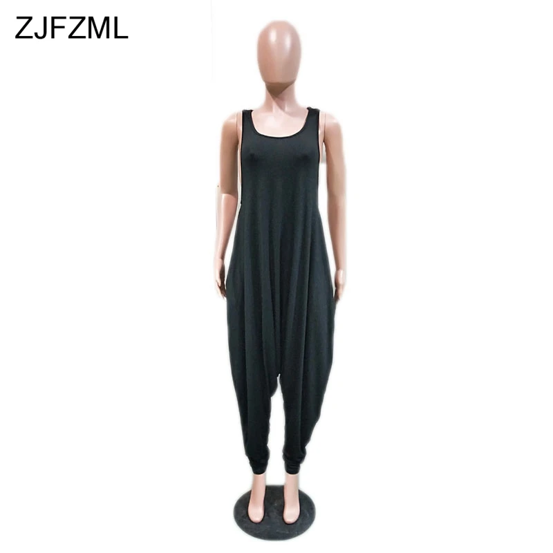 ZJFZML Sexy Rompers Womens Jumpsuit Summer 2018 Sleeveless One Piece Long Pants Overalls O-Neck Casual Loose Harem Jumpsuits