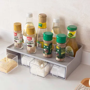

Kitchen Spice Rack Seasoing Storage Box with Drawer Organizer Sugar Spice Jar Storage Container Holders Kitchen Organization