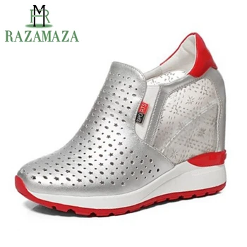 

ZALAVOR Fashion Women Real Genuine Leather High Wedges Shoes Women Patchwork Inside Heel Pumps Soft Women Footwears Size 32-40