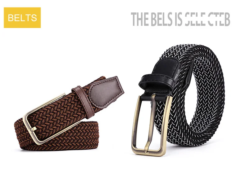 Unisex Harajuku woman's canvas Belt Knitted Woven PU Leather Pin Bucket Elastic Belt Plain Webbing Belt Alloy Buckle Kemer (1)