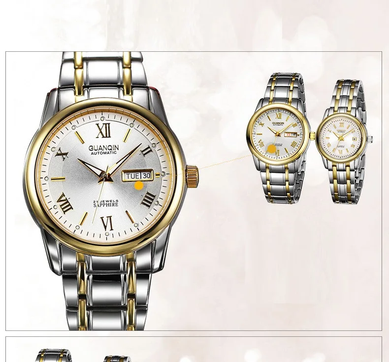 1 Pair GUANQIN Lovers Mechanical Watches Couple Automatic Watch Men Women Clock Auto Date Luminous Waterproof Brand Watch Men (16)