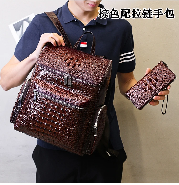 Элитный бренд 100% натуральная мужской кожаный рюкзак аллигатора из натуральной кожи рюкзак для студента ноутбук сумка 15 дюймов