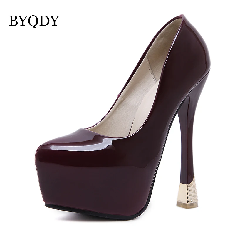 BYQDY/; Туфли-лодочки на платформе; женские туфли-гладиаторы из лакированной кожи с круглым носком на очень высоком каблуке для стриптиза; повседневная обувь; Размеры 35-40