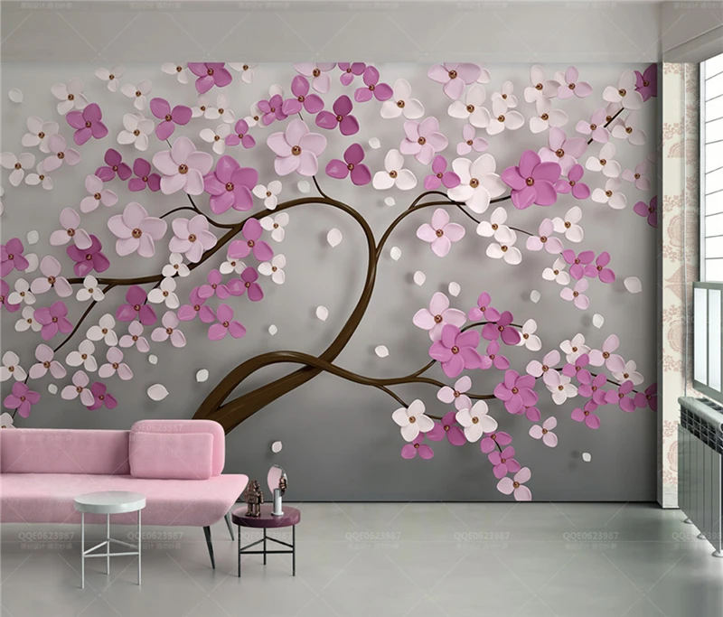 Custom Any Size 3D Mural Wallpaper New 3d Purple Flower A Tree Home Decor Living Room Wall Covering