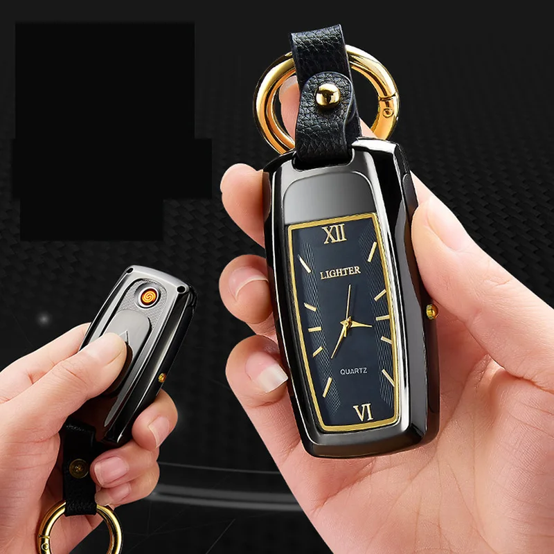 

Multi-functional Electronic Cigarette Lighter Keyring Clock Hanging Part Watch with Light Cigarette USB Charging Lighter briquet