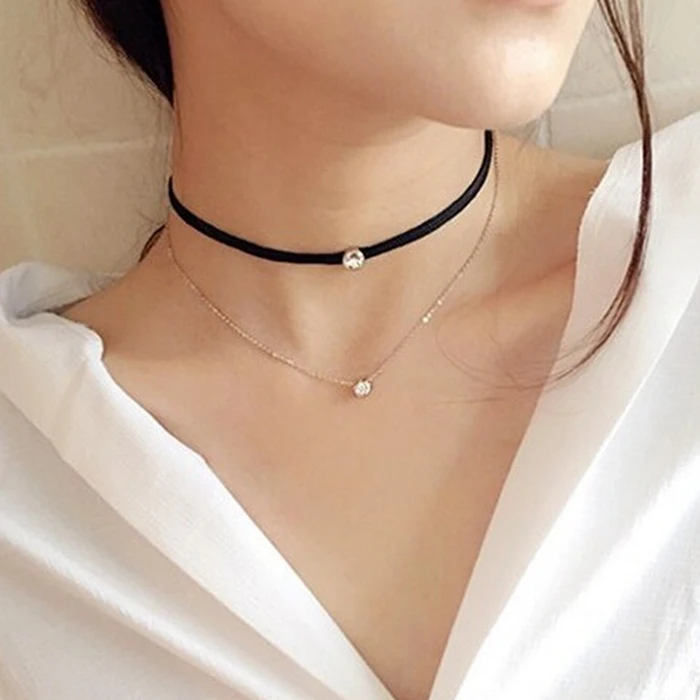 YUN RUO 2020 Fashion Brand Woman Jewelry Rose Gold Colors Two Layer Zircona Inlay Choker Necklace 316L Stainless Steel Jewelry photo