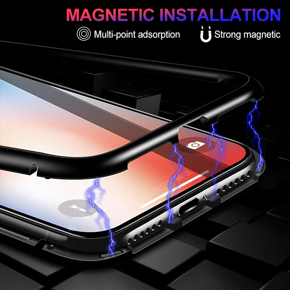 

[Clearance] For Xiaomi A2 6X New Luxury Built-in Magnet Metal Case For Redmi Note 5 6 Magnetic Shockproof Tempered Glass Case