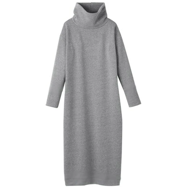 Koop 2018 vrouwen Herfst winter jurk, Verdikking Warme maxi Jurk met Fluwelen, lange mouwen Coltrui jurken Vestidos plus size 5XL 6XL