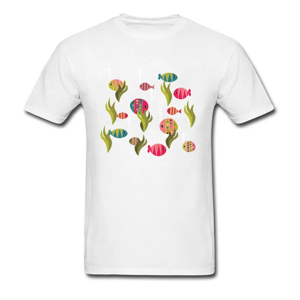 Fishes T-Shirt Newest Short Sleeve Street Cotton Crew Neck Mens Tops Tees Printed T-Shirt Summer Autumn Drop Shipping Fishes white
