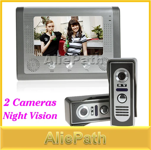 

NEW 7 Inch Home Security Video Door Phone Doorbell Intercom System with 2 Cameras + 1 Monitor, Night Vision Door Bell