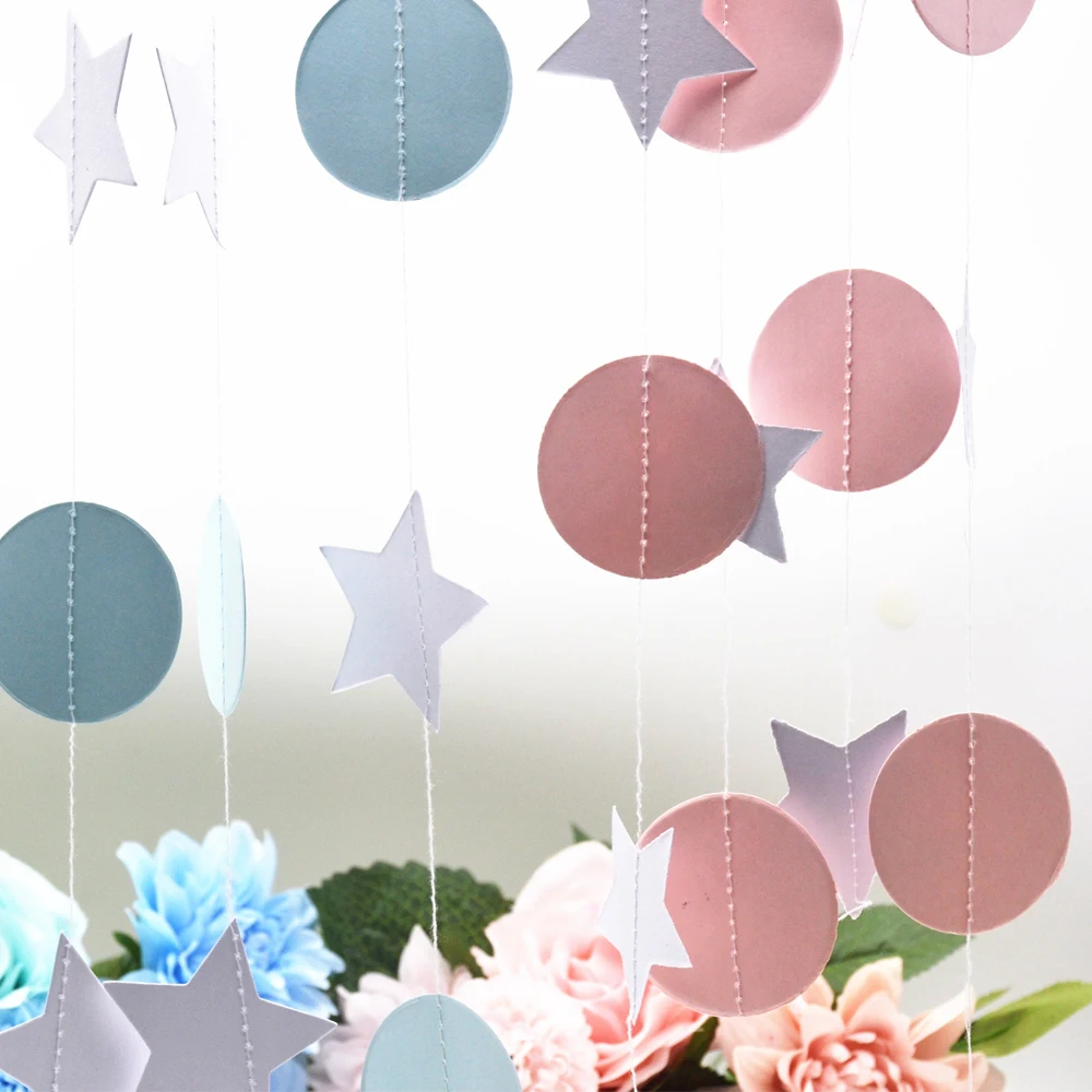 Pink White Color Sparkles Round and Star Circle Paper Garland Paper Banner Bridal Shower Gender Reveal