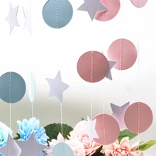 Pink White Color Sparkles Round and Star Circle Paper Garland Paper Banner Bridal Shower Gender Reveal
