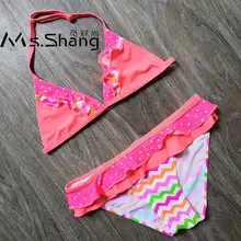 От 6 до 16 лет, купальный костюм для девочек детский полосатый комплект бикини для девочек-подростков, топ с бретельками, детская одежда для плавания Falbala, детская одежда для плавания из двух предметов