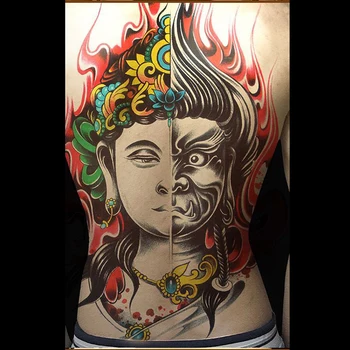 

Super large temporary tattoo waterproof Buddhism statue of the Buddha elephant fake tattoos sticker full back big water transfer