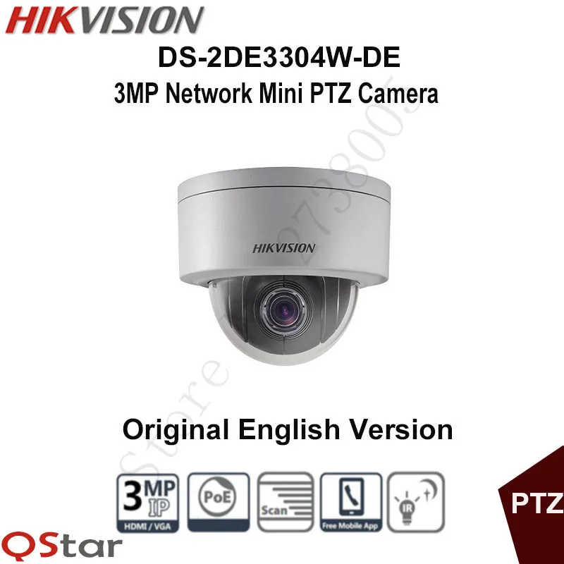 Hikvision Original English PTZ DS-2DE3304W-DE 3MP Mini PTZ IP Camera 4X Zoom IP67 PoE 2.8-12mm Day/Night Security CCTV Camera