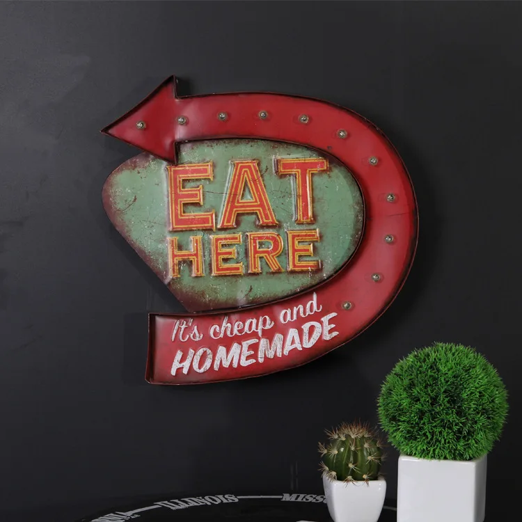 

Industrial Bar Soft Decoration Hanging Wall LED Lamp Retro Cafe Shop Mural Sign Night Light Hanging Wall Lamps Wall Decoration
