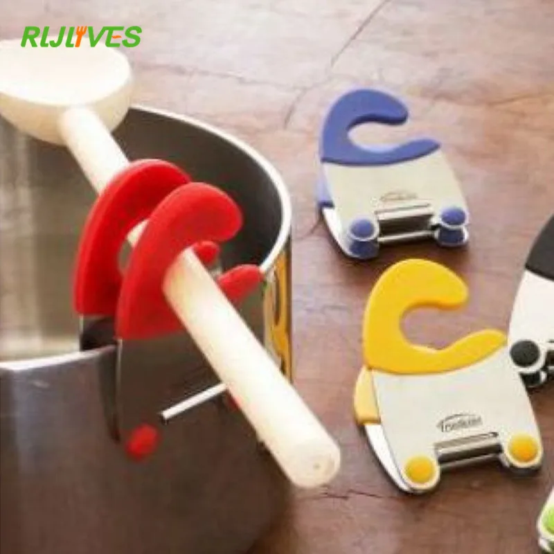 

RLJLIVES 1Pc Pot Clips Stainless Steel Red Black Household Tongs Pot Pan Spoon Holder Spatula Storage Rack Kitchen Cooking Tools