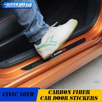 

Car Modification 4PCS Carbon Fiber Interior Car Automobile Door Pedal Protection Stickers For 10th HONDA Civic Accessories