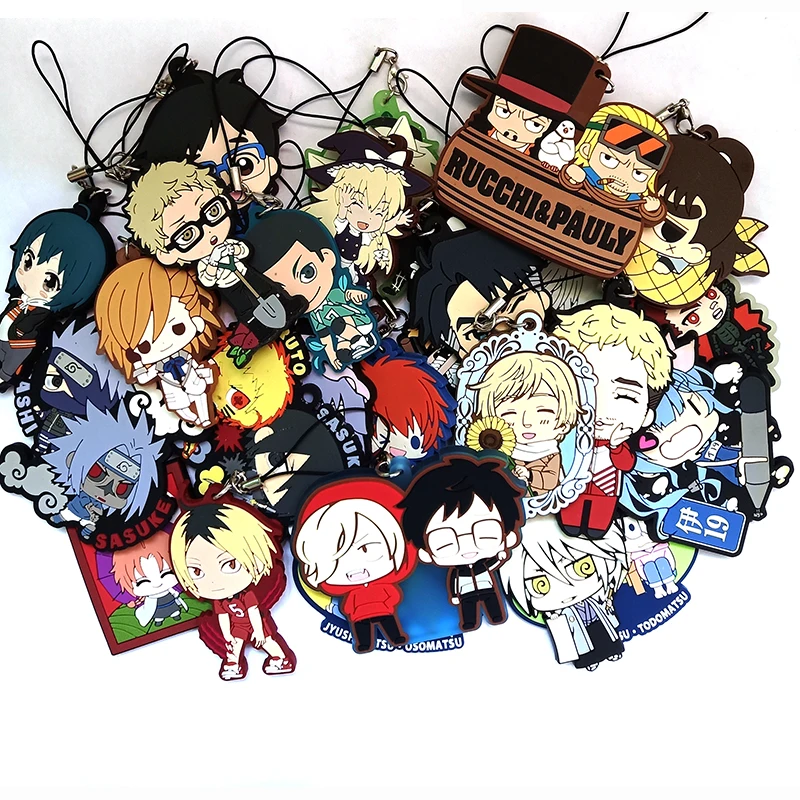 

10pcs/set randomly Styles Anime Keychain Yuri On ice Osomatsu Tokyo Ghoul Naruto many kinds Resin Rubber Keyrings Pendant