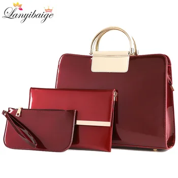

3 Sets Women Bags High Quality Patent Leather Women Handbags Luxury Brands Tote+Ladies Shoulder Messenger crossbody bag+Clutch