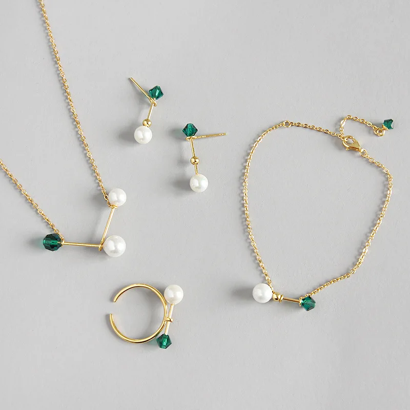 

HFYK 2019 fashion 925 sterling silver jewelry sets wome crystal pearl necklace earrings ring bracelet bridal jewelry sets gift