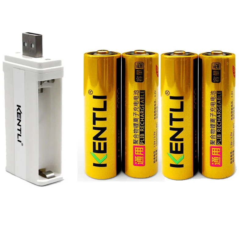 KENTLI 4pcs 1.5v 2400mWh AA rechargeable Li polymer li ion polymer