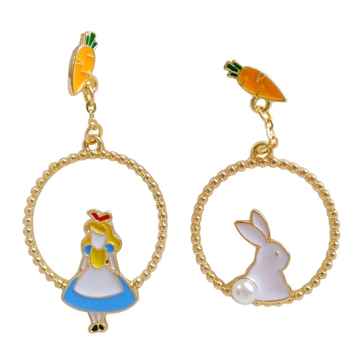 

Fairy Tales Cute kawaii White Rabbit Alice in Wonderland Clip Earrings No Piercing Princess Fairy Round Earrings