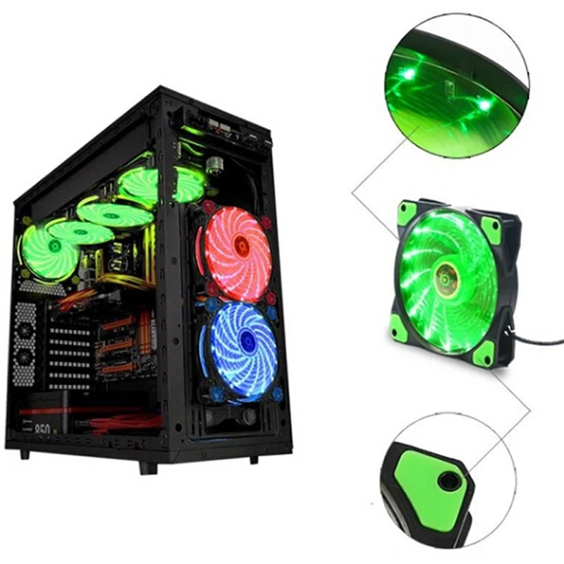 PC Computer Ultra Silent 15 LEDs Case Fan Heatsink Cooler Cooling Pc Fan 120mm 12CM Fan 12 V DC 120x 120 x 25mm