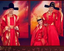 Ancient China Lover’s Cosume for Couple Hanfu chinese style wedding formal dress clothes red vintage long-sleeve tang suit