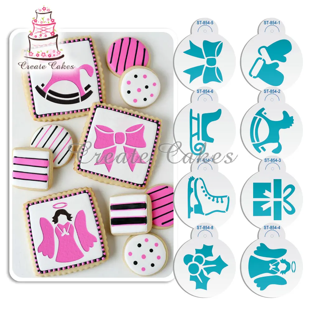 8Pcs Christmas Stencils Template for Cookie Hat stencil mold Cupcake Stencil Set Cake Decorating