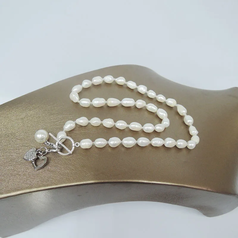 Натуральное ожерелье из пресноводного жемчуга, длинная жемчужина в стиле барокко 7-9 мм. Двойное сердце. Подвеска в виде ангела, совы, лошади, сердце I love you