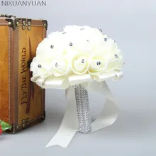 NIXUANYUAN 1 шт. Дешевые Свадебные украшения подружки невесты Foamflowers Свадебный букет из роз белый атласный романтический свадебный букет