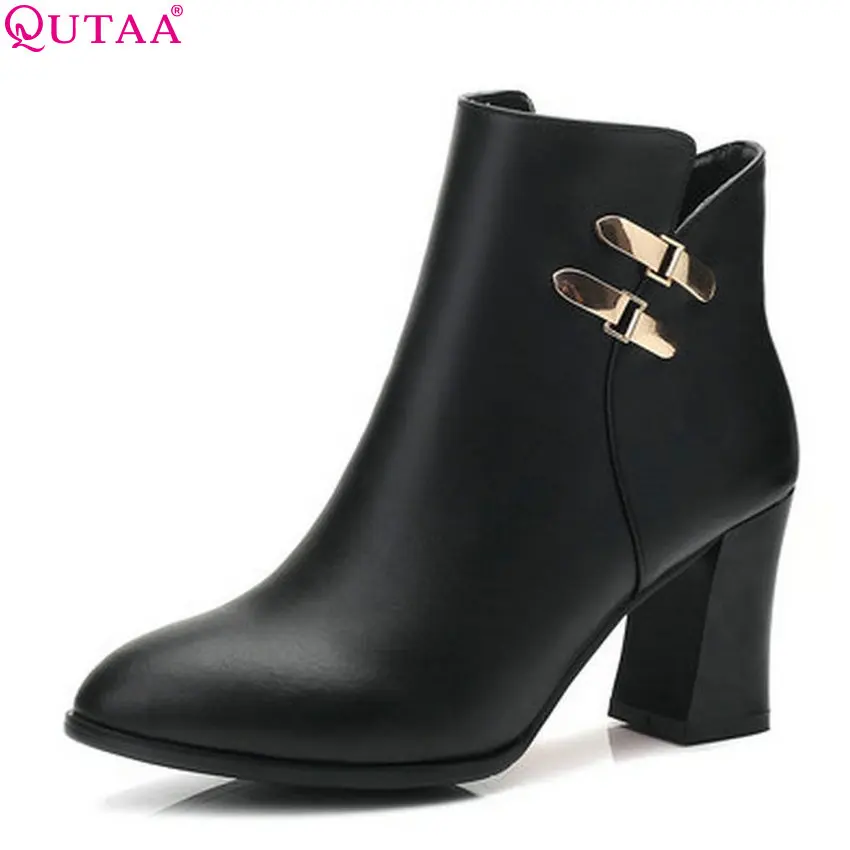 

QUTAA 2019 Pu Leather Women Shoes Platform Zipper Women Ankle Boots Fashion Winter Shoes Ladies Motorcycle Boots Size 34-43