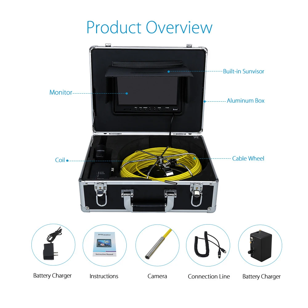  WP90C 6.5mm camera 20m cable Sewer Endoscope camera Kitchen sewer check yellow cable with suitcase  - 32816308091